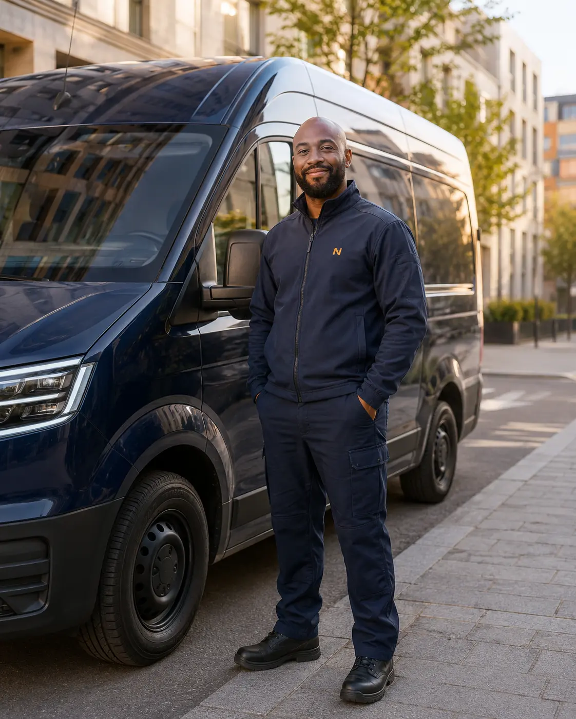 Northlane delivery driver standing beside an unbranded delivery van